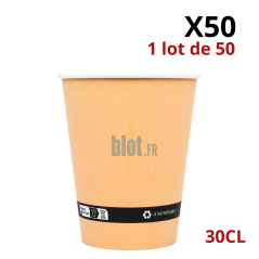 Gobelets carton brun 30 cl vendus en sachet de 50 pour latte cappuccino et boissons à emporter
