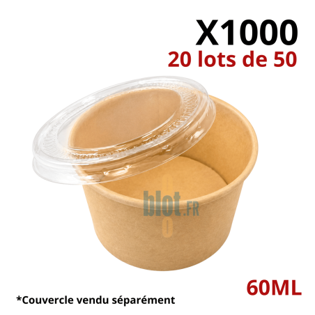 Pot à sauce carton kraft 60 ml vendu par carton de 1000 unités réparties en 20 lots de 50