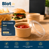 Pot à sauce carton kraft 60 ml rempli de ketchup pour restauration rapide et vente à emporter