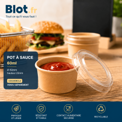 Pot à sauce carton kraft 60 ml rempli de ketchup pour restauration rapide et vente à emporter
