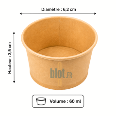 Dimensions du pot à sauce carton kraft 60 ml diamètre 62 mm hauteur 35 mm