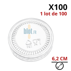 Couvercle PET transparent pour pot à sauce 60 ml vendu en sachet de 100 unités diamètre 62 mm