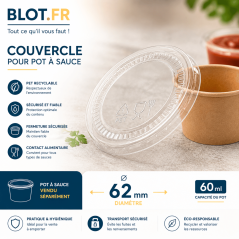 Couvercle PET recyclable transparent compatible avec pot à sauce carton 60 ml pour vente à emporter