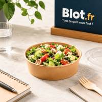 Saladier carton kraft brun 500 ml garni d'une salade composée fraîche