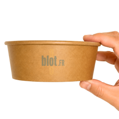 Vue de profil du saladier kraft brun 500 ml pour salades et plats préparés