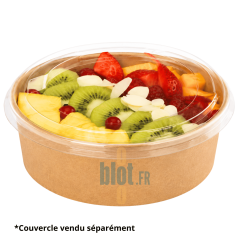 Pot kraft 500 ml avec couvercle transparent pour fruits frais à emporter