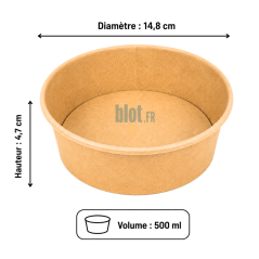 Dimensions du pot à salade kraft 500 ml avec diamètre 148 mm et hauteur 47 mm