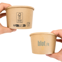 Pot à salade kraft 750 ml certifié FSC® avec vue avant et arrière du contenant alimentaire
