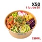 Saladier carton 750 ml kraft marron vendu en sachet de 50 unités pour salades et poke bowls à emporter