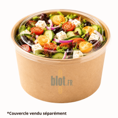 Saladier kraft 1000 ml avec couvercle transparent compatible, parfait pour la vente à emporter et les repas préparés.