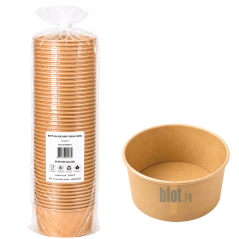 Sachet de 50 saladiers carton kraft 1000 ml destiné aux professionnels de la restauration et du snacking.