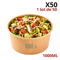 Saladier carton kraft 1000 ml vendu en sachet de 50 unités pour salades, poke bowls et repas à emporter