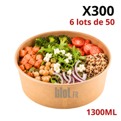 Saladier carton kraft 1300 ml marron FSC vendu par carton de 300 unités pour salades et repas à emporter