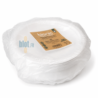 Paquet de 50 assiettes bagasse rondes Bionic 23 cm blanches