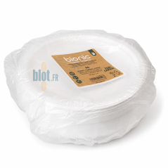 Paquet de 50 assiettes bagasse rondes Bionic 23 cm blanches