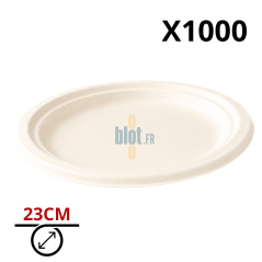 Assiette bagasse ronde 23 cm blanche vendue par carton de 1 000 unités