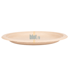 Assiette ronde en bagasse naturelle 23 cm vue de profil