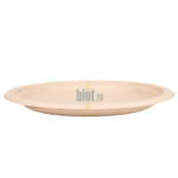Assiette ronde en bagasse naturelle 23 cm vue de profil