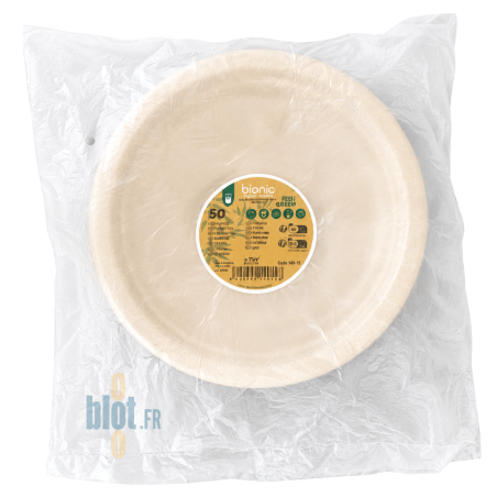 (X50) – Assiette bagasse ronde naturelle - (Ø23 CM)