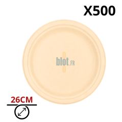 Assiette bagasse ronde 26 cm naturelle en carton de 500 unités