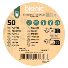 Étiquette Bionic pour assiette en bagasse naturelle 26 x 2,1 cm