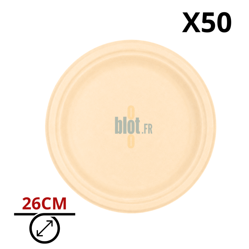 (X50) – Assiette bagasse ronde naturelle - (Ø26 CM) (X50) – Assiette bagasse ronde naturelle - (Ø26 CM)