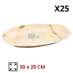 Plat ovale en feuille de palmier 30 x 20 cm en paquet de 25