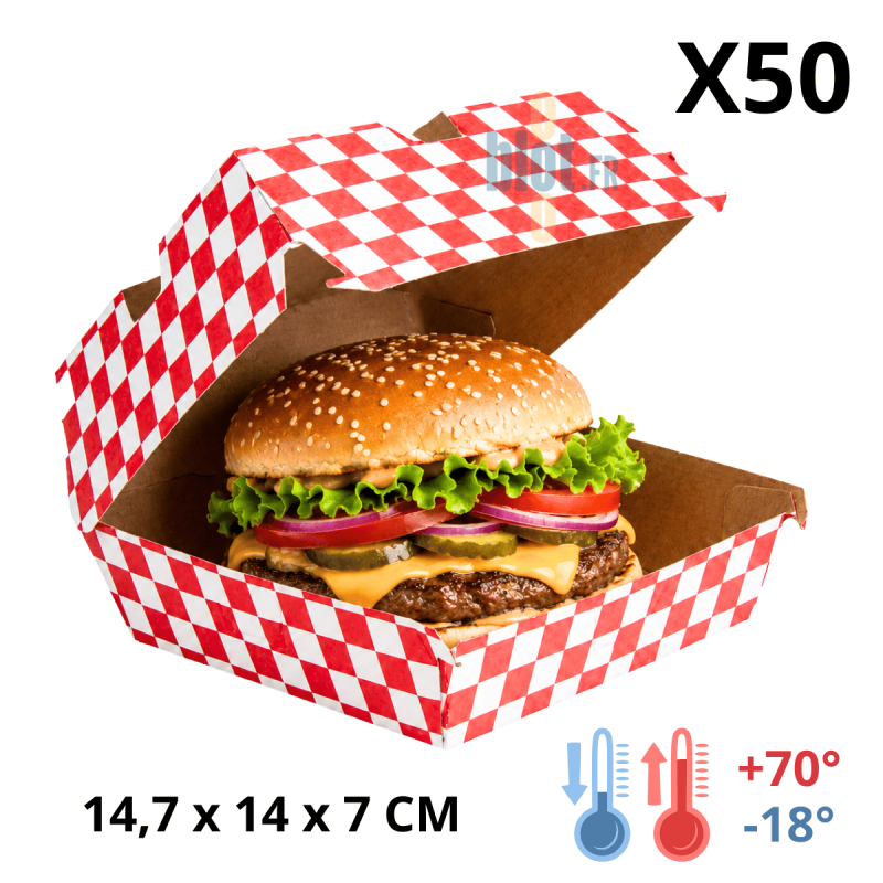 Boîte Hamburger Rouge - (14,7x14x7 CM) | Kraft - (Lot 50) Boîte Hamburger Rouge - (14,7x14x7 CM) | Kraft - (Lot 50)
