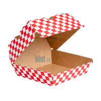 Boîte hamburger ouverte en carton nano-micro rouge extérieur et kraft intérieur FITIPALDI