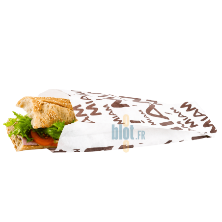 (X1000) - Sacs Sandwich "MIAM" - Papier Kraft Blanc - (9 + 6 × 34 CM)