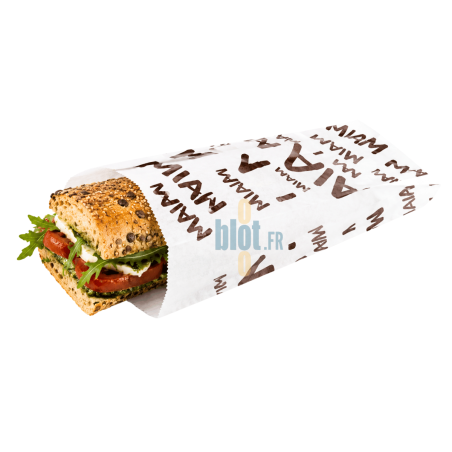 (X1000) - Sacs Sandwich "MIAM" - Papier Kraft Blanc - (10 + 6 × 34 CM)