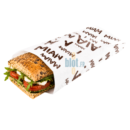 (X1000) - Sacs Sandwich "MIAM" - Papier Kraft Blanc - (12 + 6 × 34 CM)