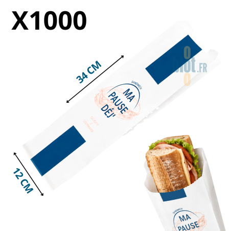 Sac sandwich Ma Pause Déj au format 12 + 5 × 34 cm, conditionné par 1000 unités