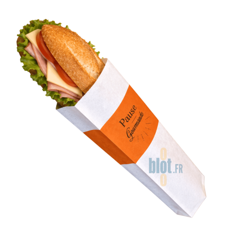 (X1000) - Sacs Sandwich "Ma Pause Gourmande" - Papier Kraft Blanc - (9 + 5,5 × 34 CM)