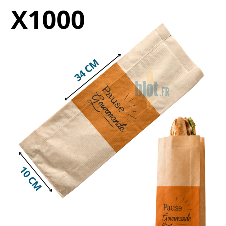Sac sandwich papier kraft Ma Pause Gourmande vendu par 1000 avec indication de ses dimensions
