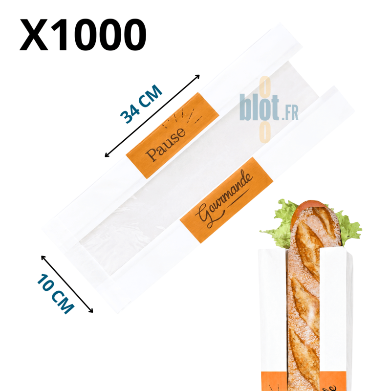 (X1000) - Sacs Sandwich "Pause Gourmande" - Fenêtre PP - (10 + 6 × 34 CM)