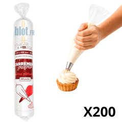 Rouleau de 200 poches pâtissières PEBD 310 x 540 mm avec utilisation en dressage