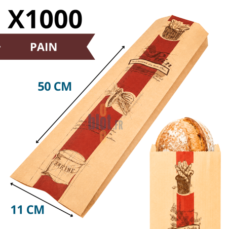 Sac à pain kraft brun Tradition 11 + 6,5 x 50 cm vendu par carton de 1000