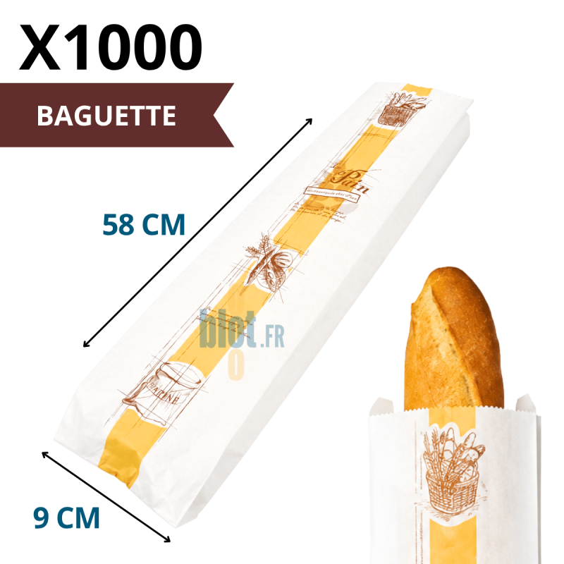 (X1000) – Sac baguette kraft blanc Tradition – (9 + 3,5 X 58 CM)