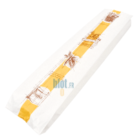 Vue détaillée du sac baguette en kraft blanc avec impression Tradition jaune