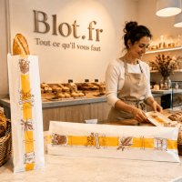 Sacs baguette kraft blanc Tradition utilisés au comptoir d’une boulangerie