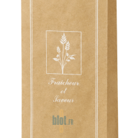 Détail du logo Fraîcheur et Saveur sur sac demi-baguette kraft brun