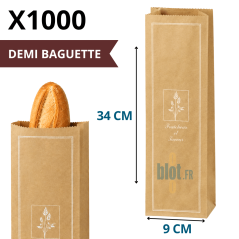 Sac demi-baguette kraft brun Fraîcheur et Saveur 9 + 4 x 34 cm par carton de 1000