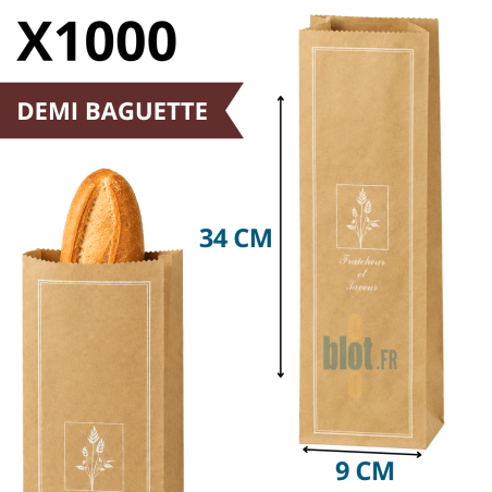 Sac demi-baguette kraft brun Fraîcheur et Saveur 9 + 4 x 34 cm par carton de 1000