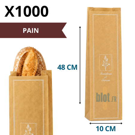 (X1000) – Sac Pain kraft brun Tradition – (10 + 5,5 X 48 CM) - Dimensions et caractéristiques