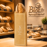 (X1000) – Sac Pain kraft brun Tradition – (10 + 5,5 X 48 CM) - Mise en situation du sac à pain dans une boulangerie