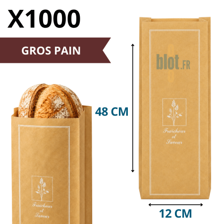 (X1000) – Sac Gros Pain kraft brun Tradition – (12 + 8 X 48 CM) - Dimensions et caractéristiques