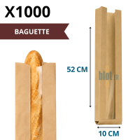 (X1000) – Sac Baguette kraft brun - Fenêtre PP – (10 + 3,5 X 52 CM) - Dimensions et caractéristiques