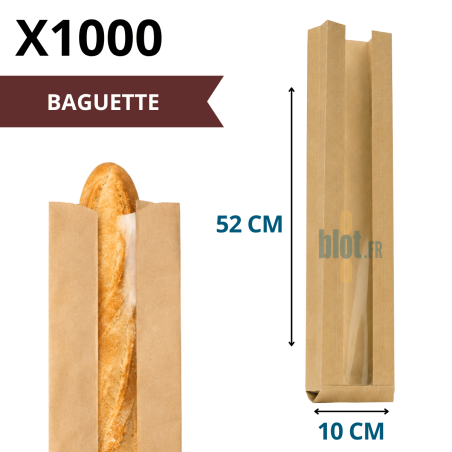 (X1000) – Sac Baguette kraft brun - Fenêtre PP – (10 + 3,5 X 52 CM) - Dimensions et caractéristiques