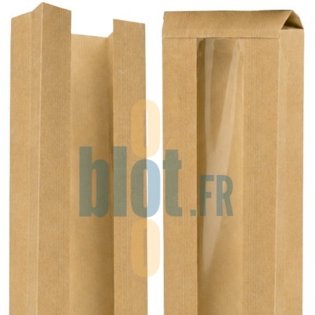 (X1000) – Sac Baguette kraft brun - Fenêtre PP – (10 + 3,5 X 52 CM)